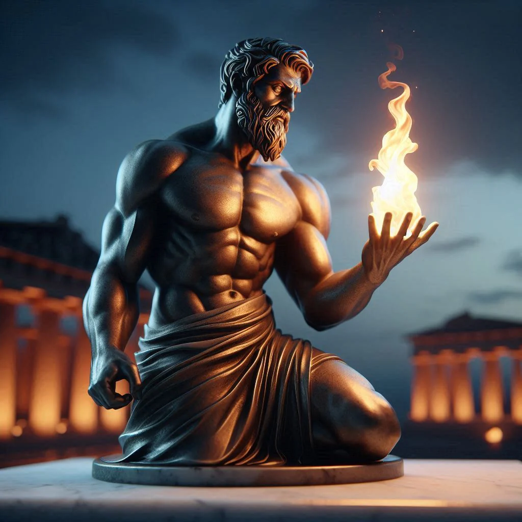 Titan Prometheus bringing fire